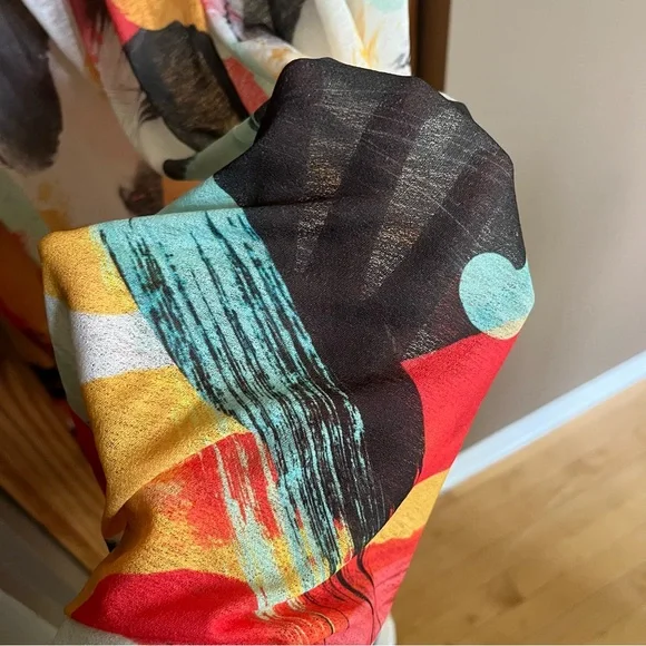 Zara Multicolor Abstract Print Women's Dress size Large Sheer - Picture 7 of 10